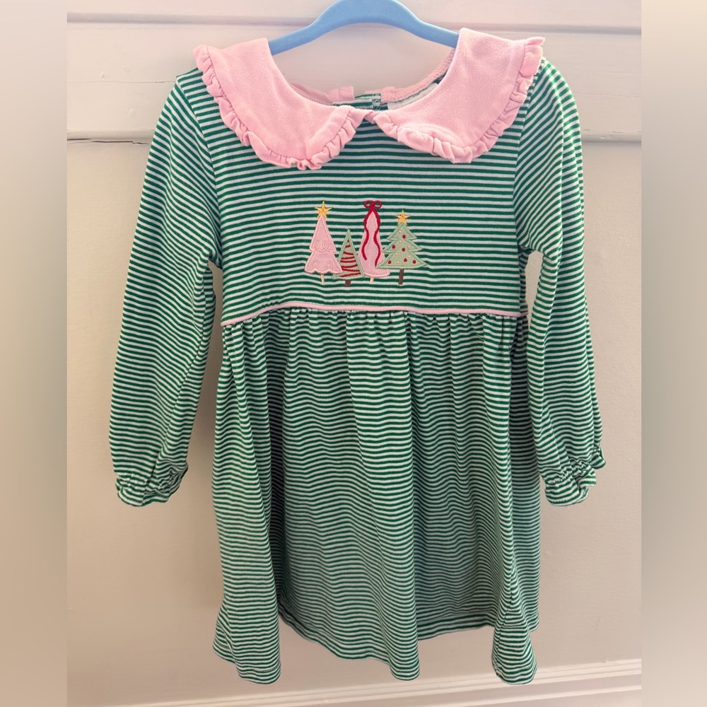 Green and Pink Striped Kids Casual Dress